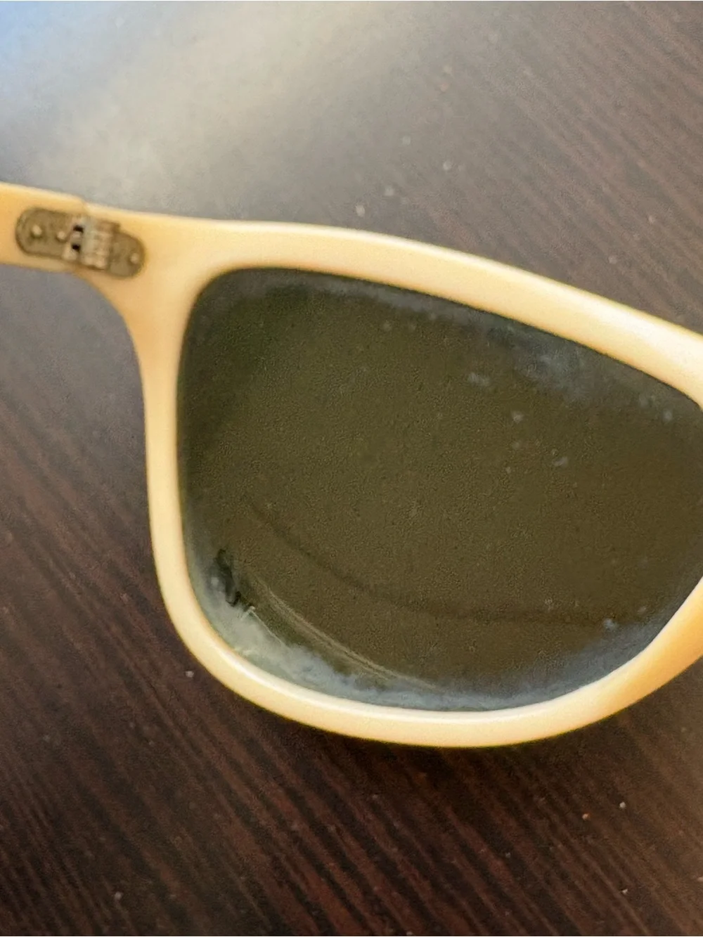 Vtg Italian cat eye sunglasses cream rhinestone accents green lens made in Italy